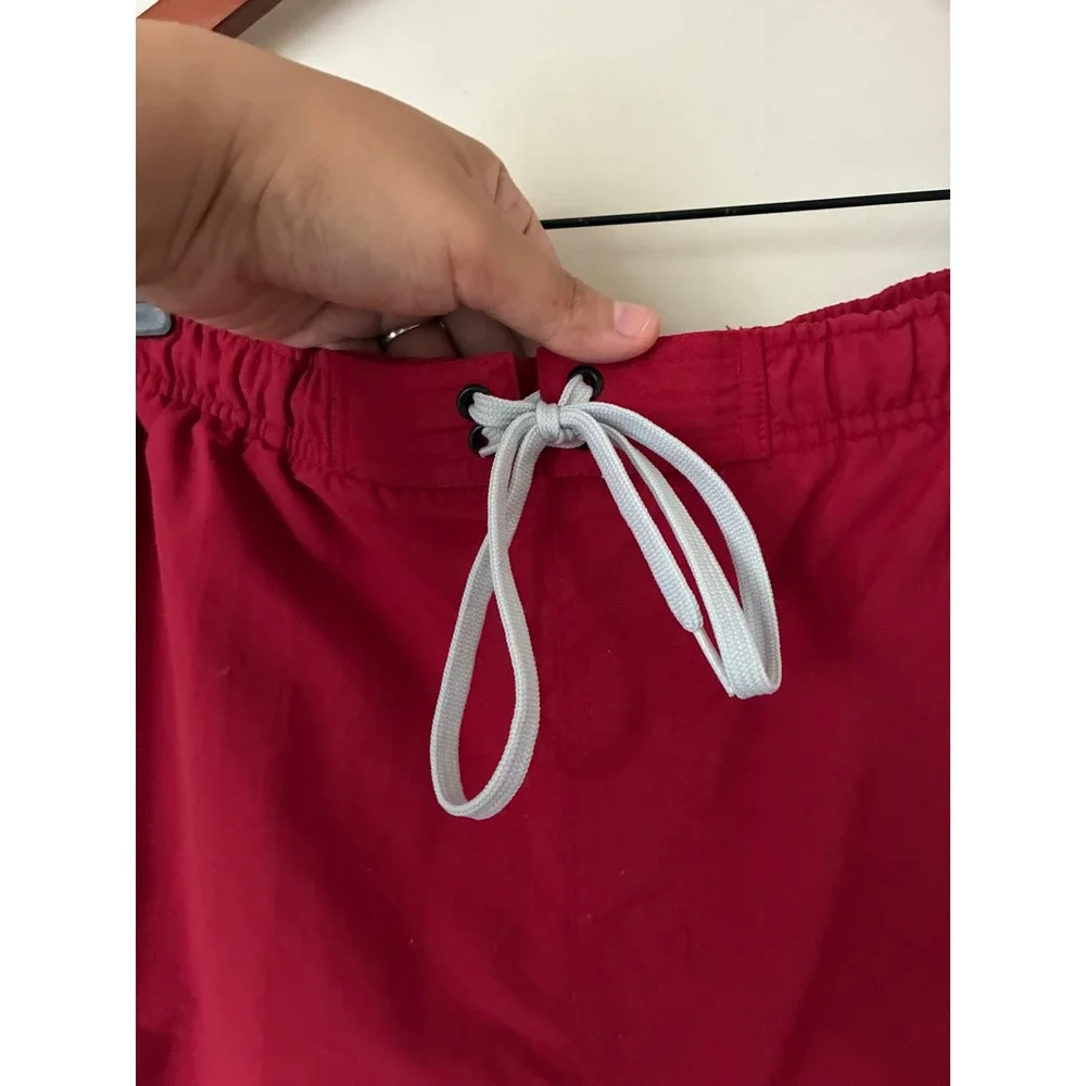 White Sierra Mens Red Cargo Swim Trunks Board Shorts Elastic Waist Mesh L